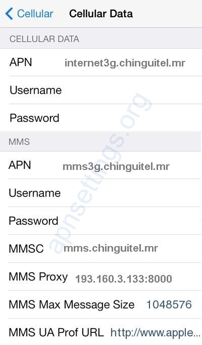 Configuración de Internet de Chinguitel Mauritania iPhone