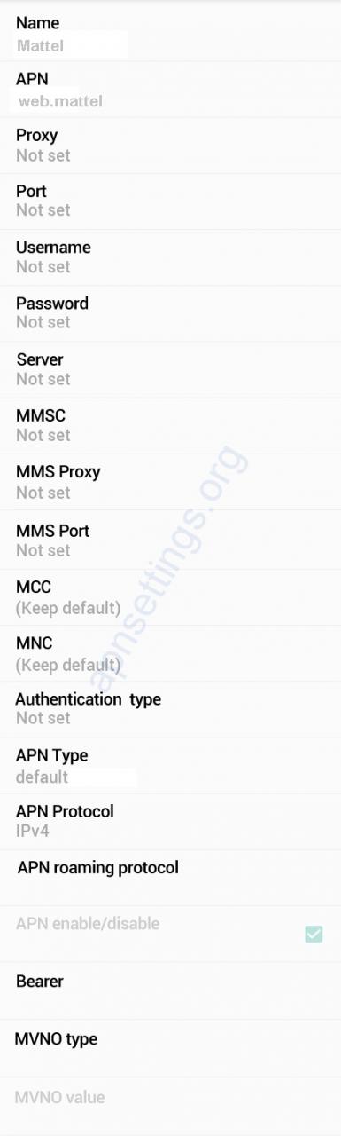 Configuración de Mattel APN Mauritania